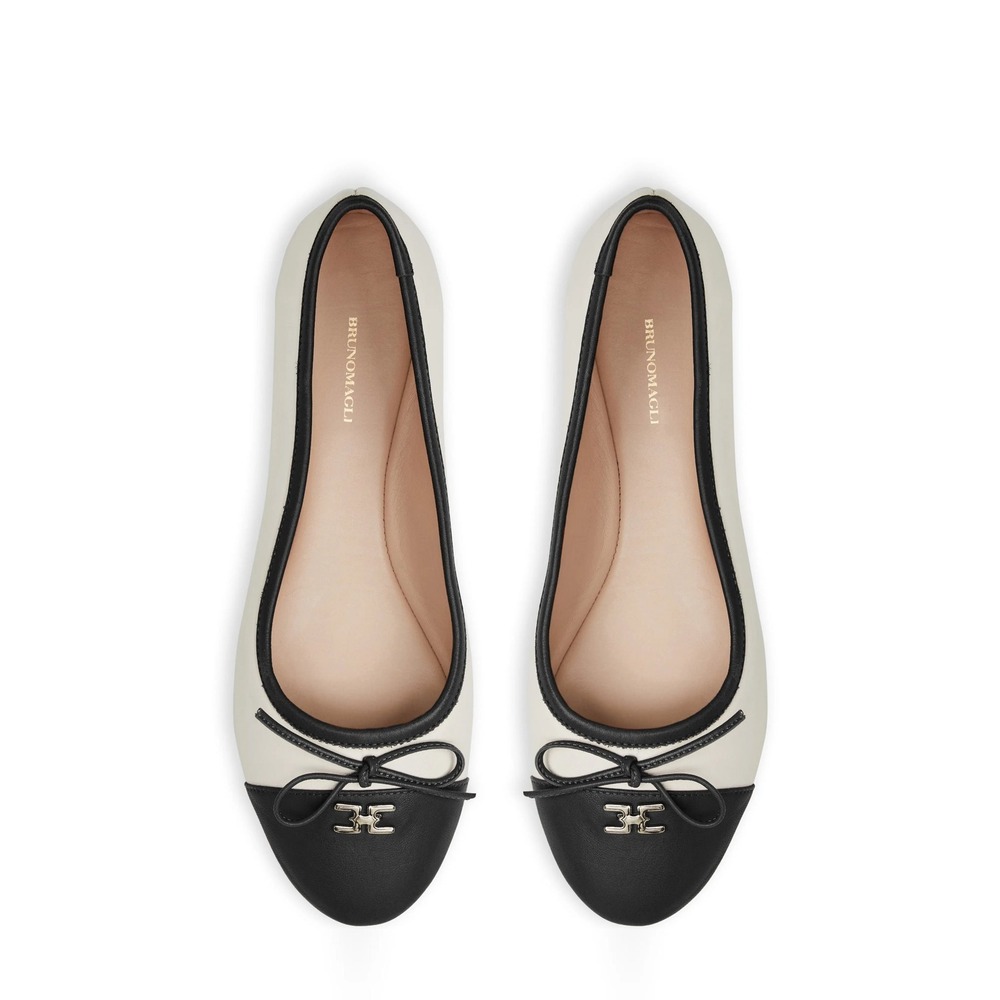 Bruno Magli Women's Leather Cap Toe Ballet Flats Cream Black Made in Italy sz 9